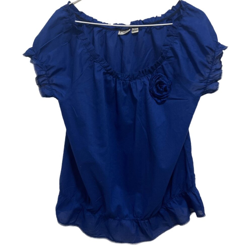 0490 Cato Loose Fit Ruffled Trim Scoop Neck Short Sleeve Top